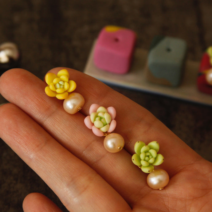 mini cuties — how to make polymer clay succulent and pearl earrings