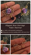 Load image into Gallery viewer, Video tutorial how to make wire wrapped earrings with polymer clay rose bouquet
