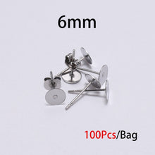 Load image into Gallery viewer, 3/4/5/6/8/10/12mm 100pcs Stainless Steel Silver Earring Posts with Earring Backs