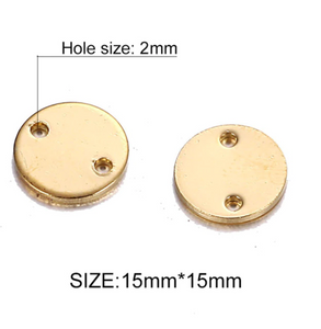 20Pcs 8/10/15mm Round Small Stamping Blank Connector With Two Holes (Gold/Silver)