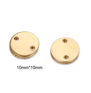20Pcs 8/10/15mm Round Small Stamping Blank Connector With Two Holes (Gold/Silver)
