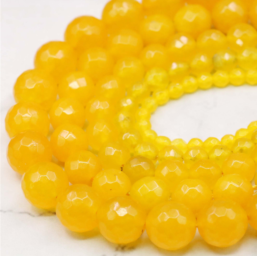 4/6/8/10/12mm 15 inch Strand Faceted Yellow Chalcedony Round Beads