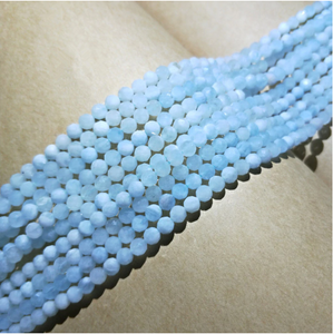 4/6/8/10mm AA Aquamarine Blue Round Faceted Natural Stone Beads 15inch Strand