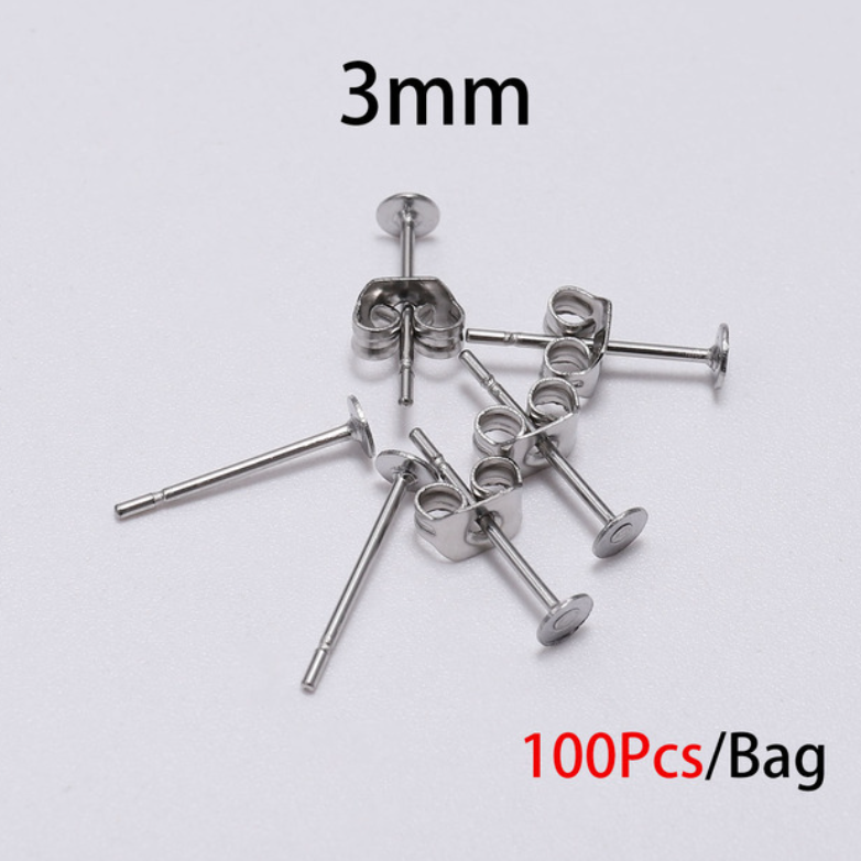 3/4/5/6/8/10/12mm 100pcs Stainless Steel Silver Earring Posts with Ear –  Crystals and Clay Jewelry DIY