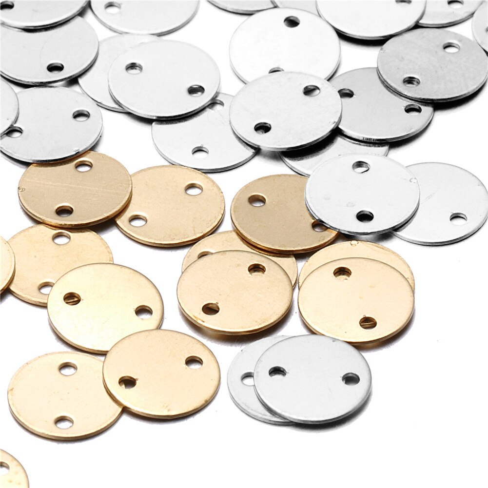 DISCS Metal Stamping Blanks, Circle Tags with Hole, Round Charm Blanks w  Ring, 3/8 Qty 12, Brass, Aluminum, Copper or Nickel Silver