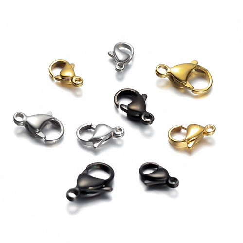 25Pcs Stainless Steel Lobster Clasps For Jewelry Making 9/10/12/15mm Silver Gold Black