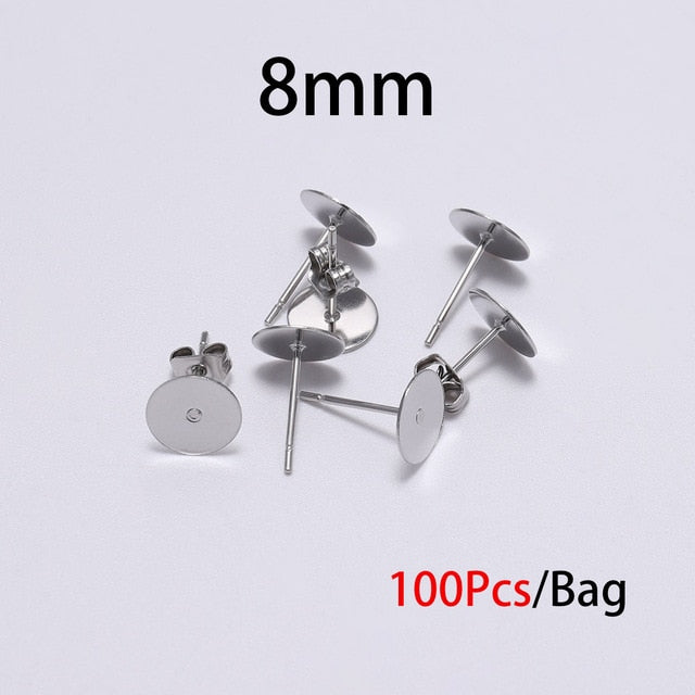 Stud Earring Kit 30pcs Blank Stud Earring 10mm Stainless Steel Cabochon Setting Earring Post with Stainless Steel Earring Backs for Cabochon Resin DIY