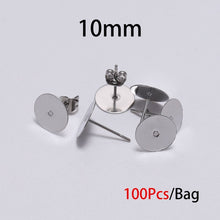 Load image into Gallery viewer, 3/4/5/6/8/10/12mm 100pcs Stainless Steel Silver Earring Posts with Earring Backs