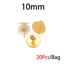 Load image into Gallery viewer, 3/4/5/6/8/10/12mm 20pcs Stainless Steel Gold Earring Posts with Earring Backs