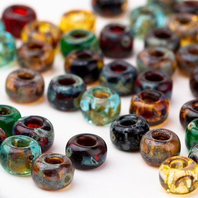 VINTAGE: 24pcs Rare Old Glass Beads Large Hole Beads Jewelry