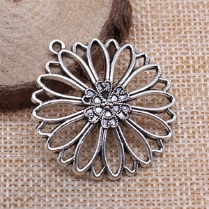 10pcs Silver Color Antique Flower Charm Pendant
