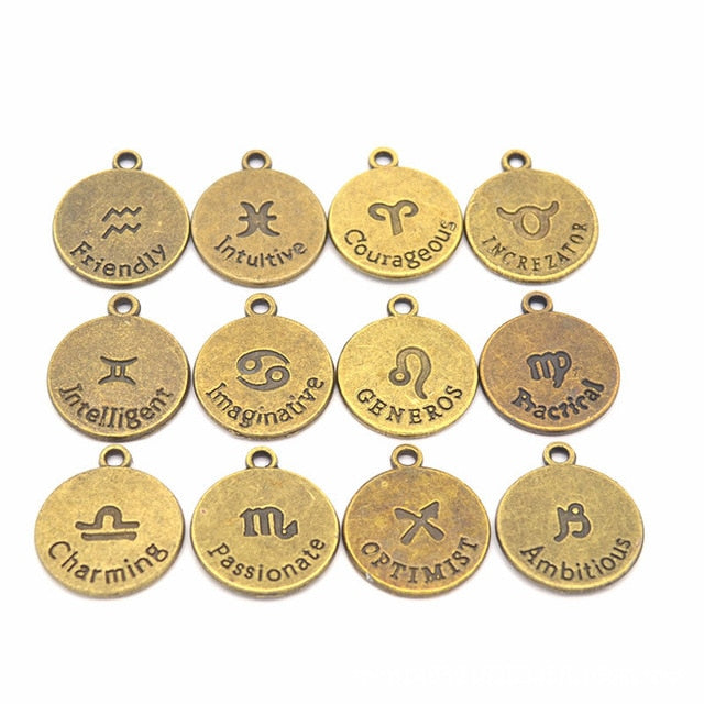 12pcs/set Antique Bronze 12 Zodiac Sign Charms Pendants