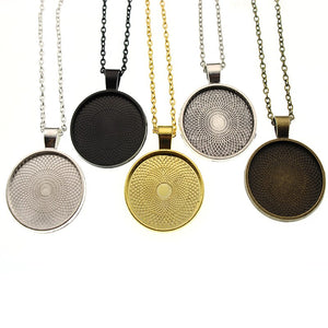 5pcs 25mm Round Bezel Blank Base Necklace Pendant with Chains Necklace
