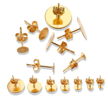 Load image into Gallery viewer, 3/4/5/6/8/10/12mm 20pcs Stainless Steel Gold Earring Posts with Earring Backs