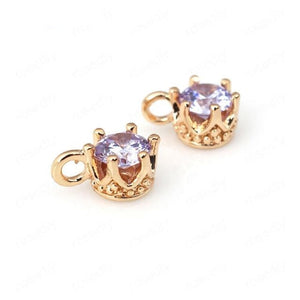 6Pcs 5.5mm 24K Gold Color Plated Zircon Round Charms (Multi-Color Options)